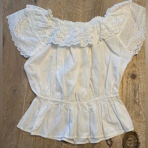 White Cotton Eyelet Lace Women's Top vintage 1970’s S